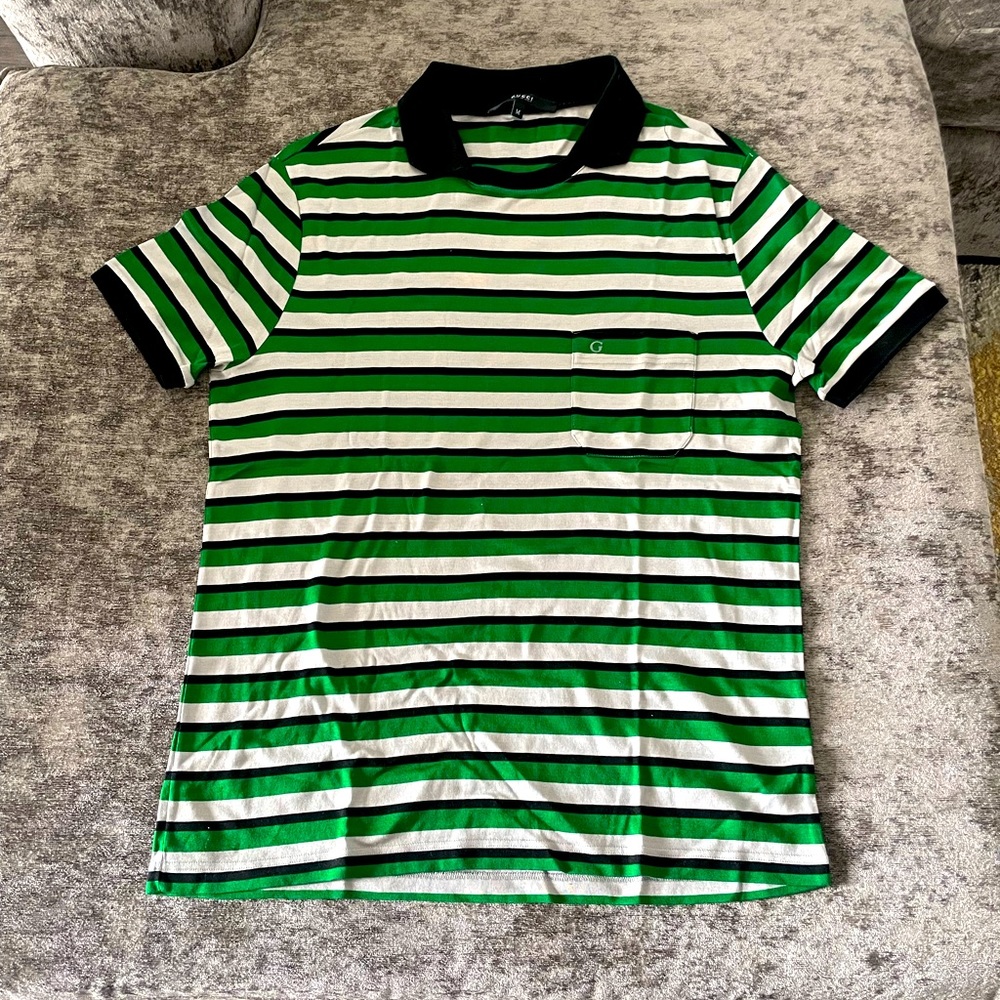 Green and White Striped Gucci Vintage T-Shirt